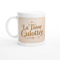Mug en céramique blanc avec inscription dorée « La Tasse Culottée ».