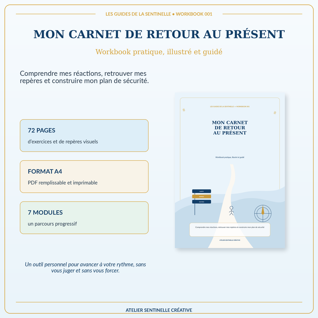 Workbook PDF remplissable A4, couverture bleue, 72 pages, schéma sur fond clair.