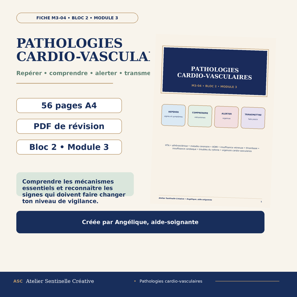 Fiche de révision « Pathologies cardio-vasculaires » : 56 pages A4, PDF de révision