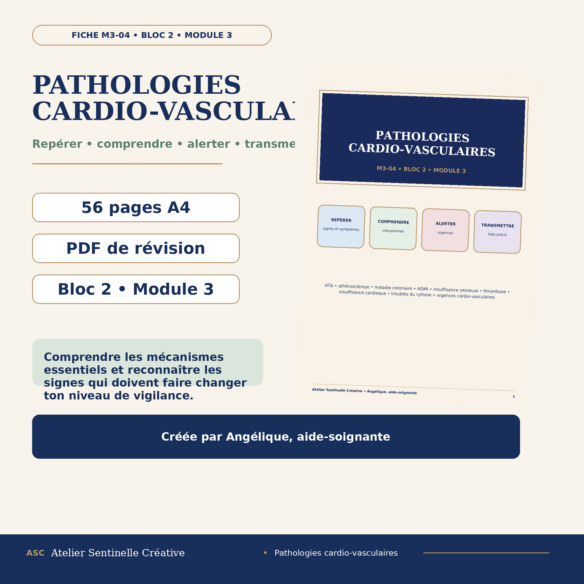 Fiche de révision « Pathologies cardio-vasculaires » : 56 pages A4, PDF de révision