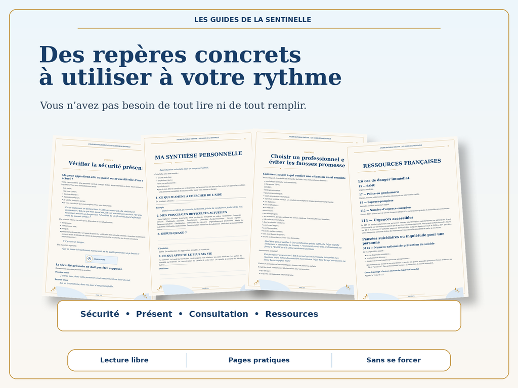 Guide d’hypervigilance, plusieurs pages à consulter avec repères concrets et exercices.