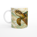 Tasse en céramique blanche 11 oz, illustration de tortue, vue de côté