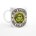 Mug blanc en céramique avec gros logo rond visage de salade verte « Tu me racontes des salades »