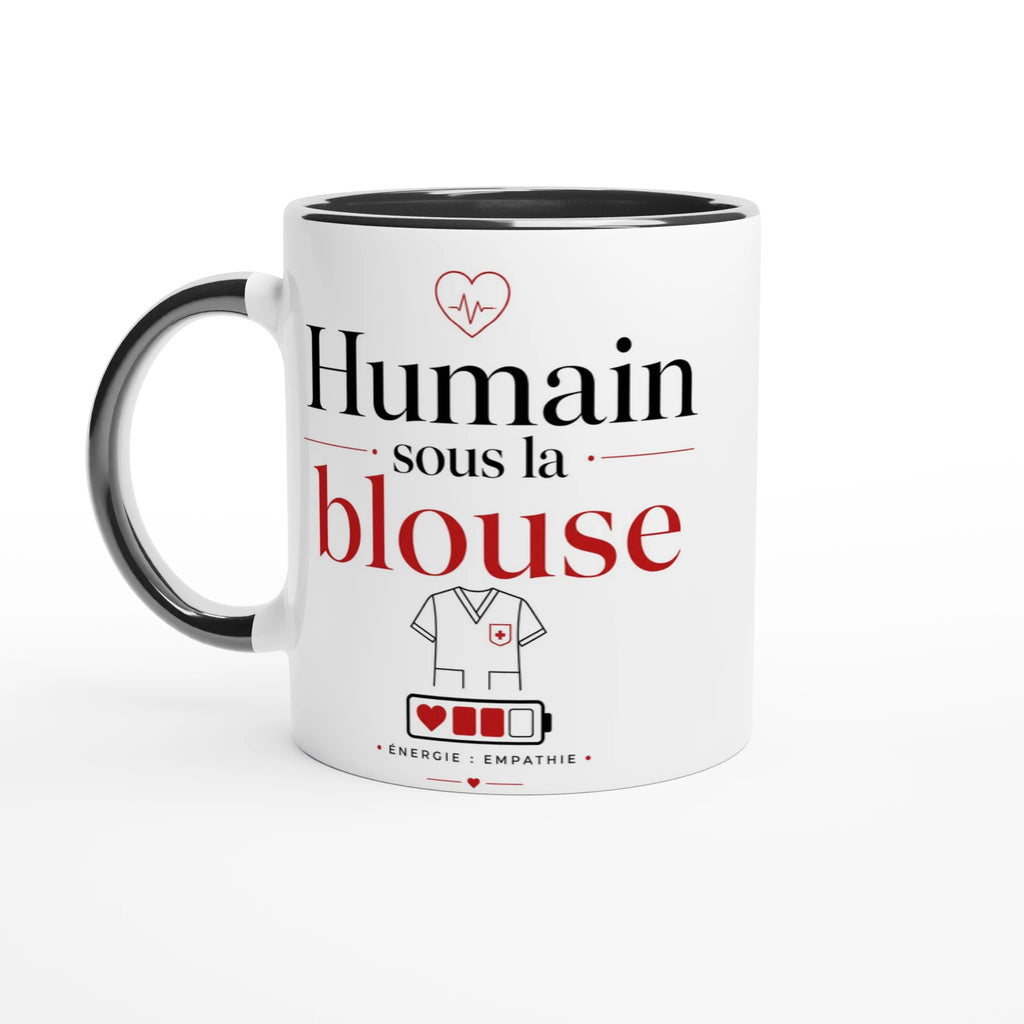 Mug en céramique Humain sous la blouse, anse noire et intérieur noir