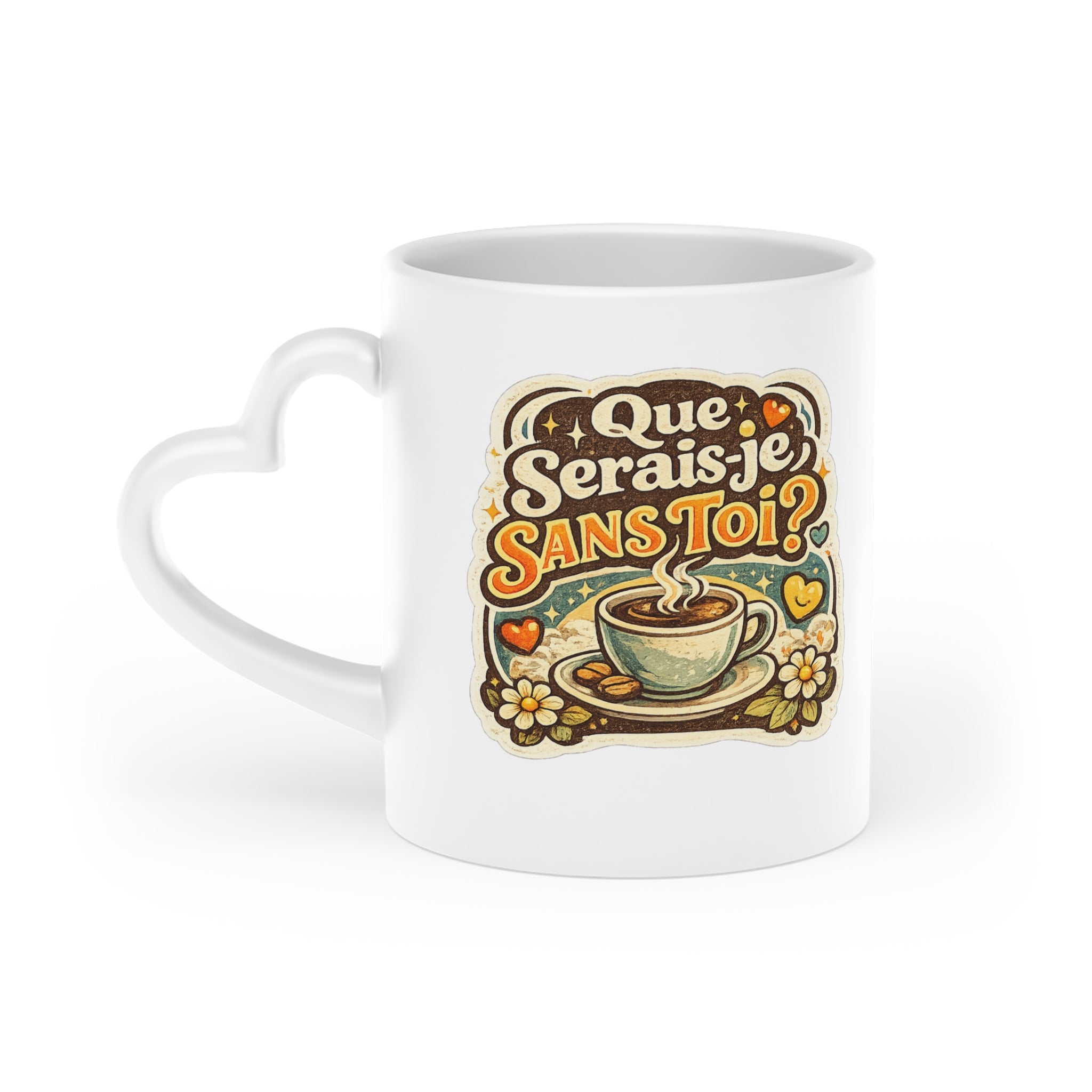 Tasse blanche avec anse et visuel « Que serais-je sans toi ? »