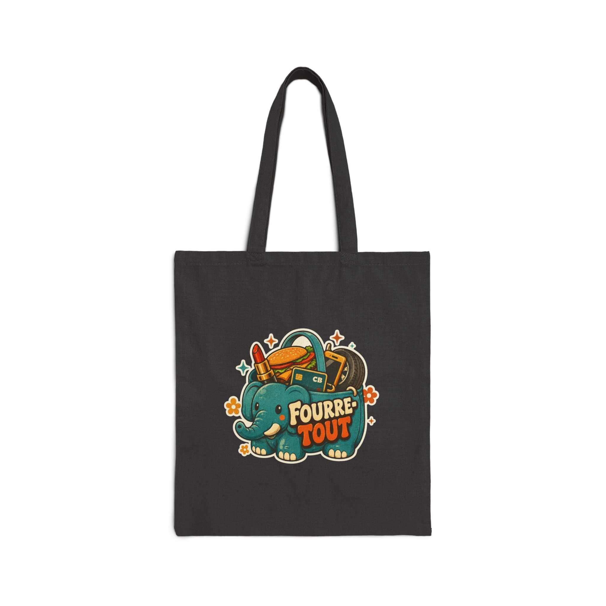 Tote bag en toile noire avec motif éléphant Fourre TOUT