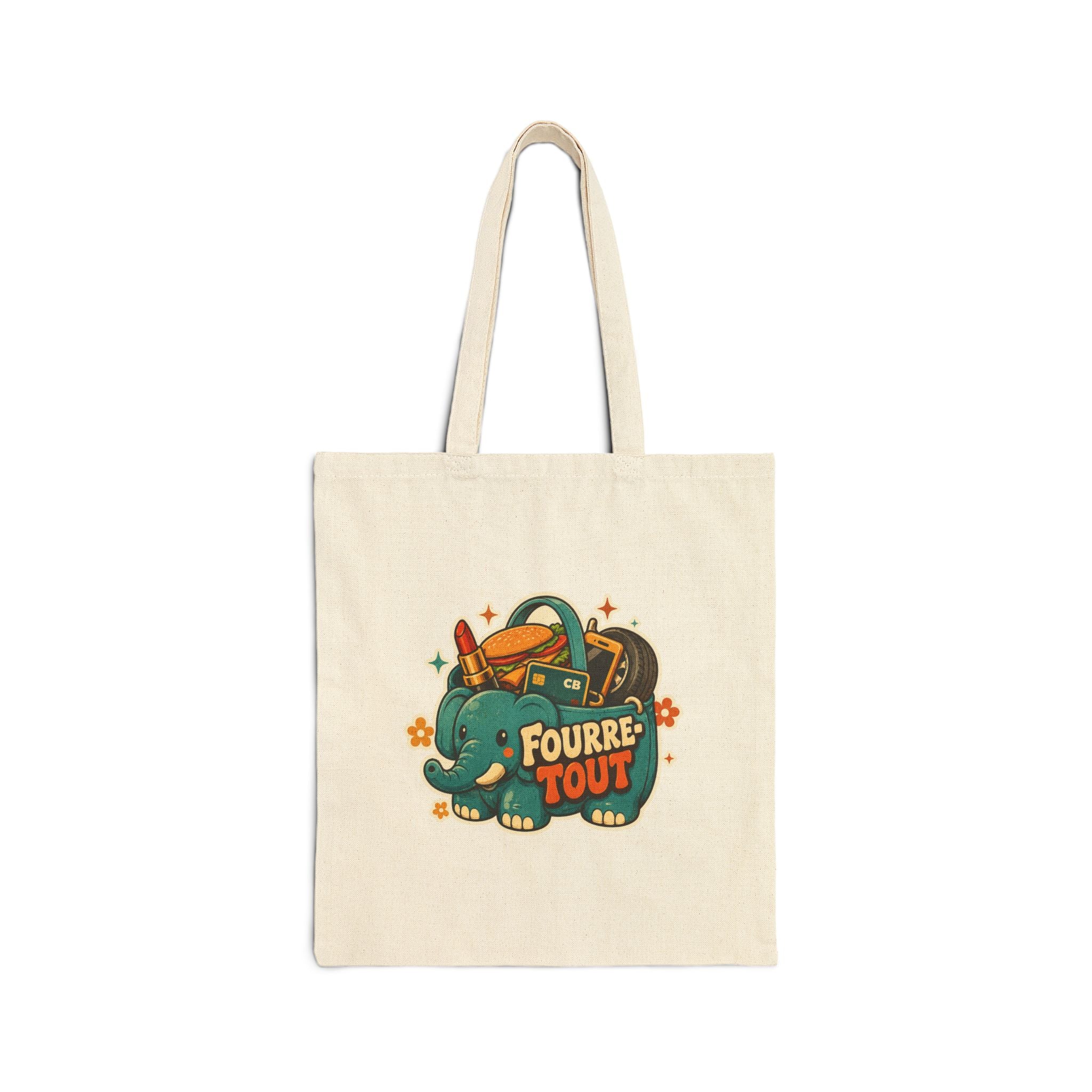 Tote bag en toile naturelle avec motif éléphant Fourre TOUT