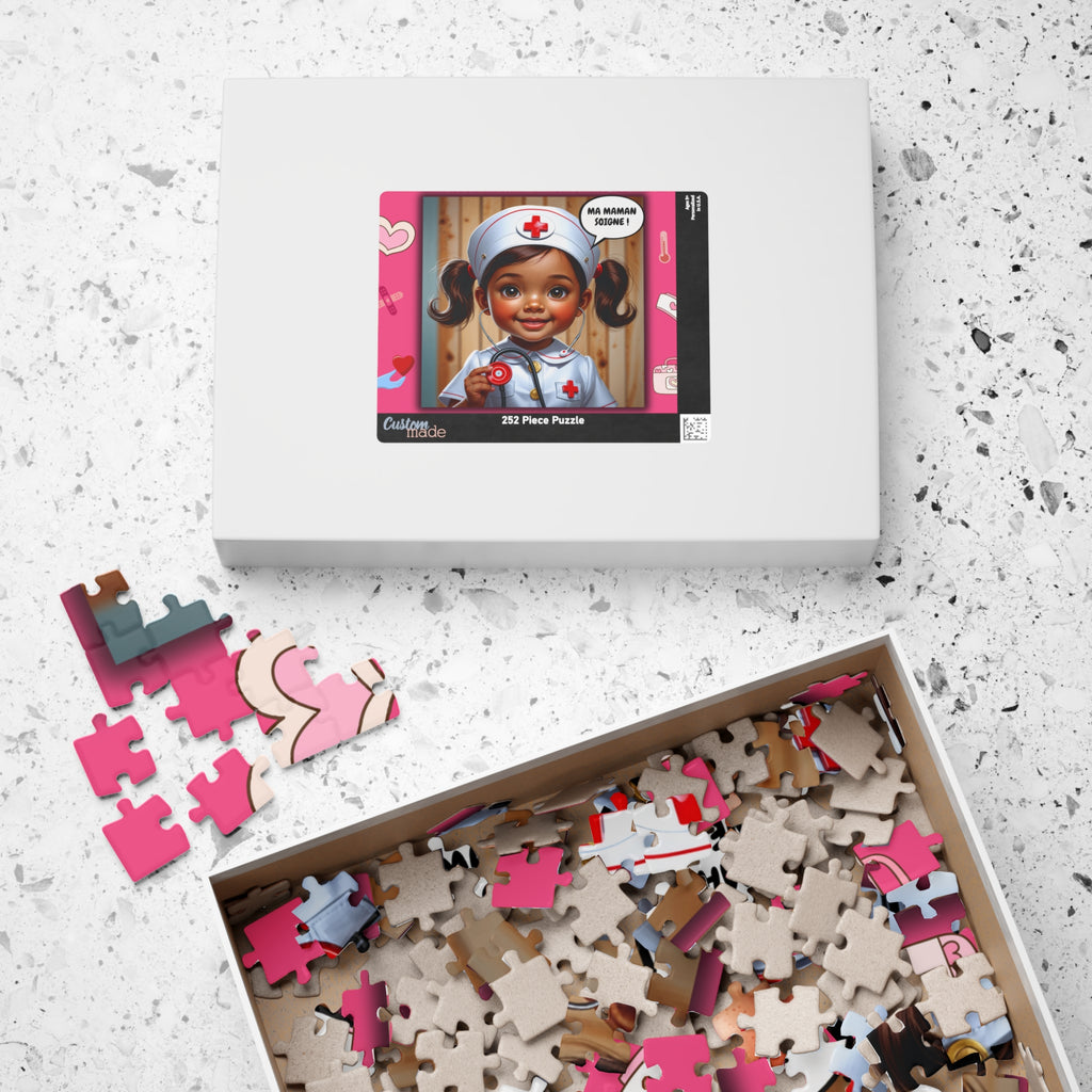 Boîte de puzzle avec portrait de petite infirmière et mention 252 pièces
