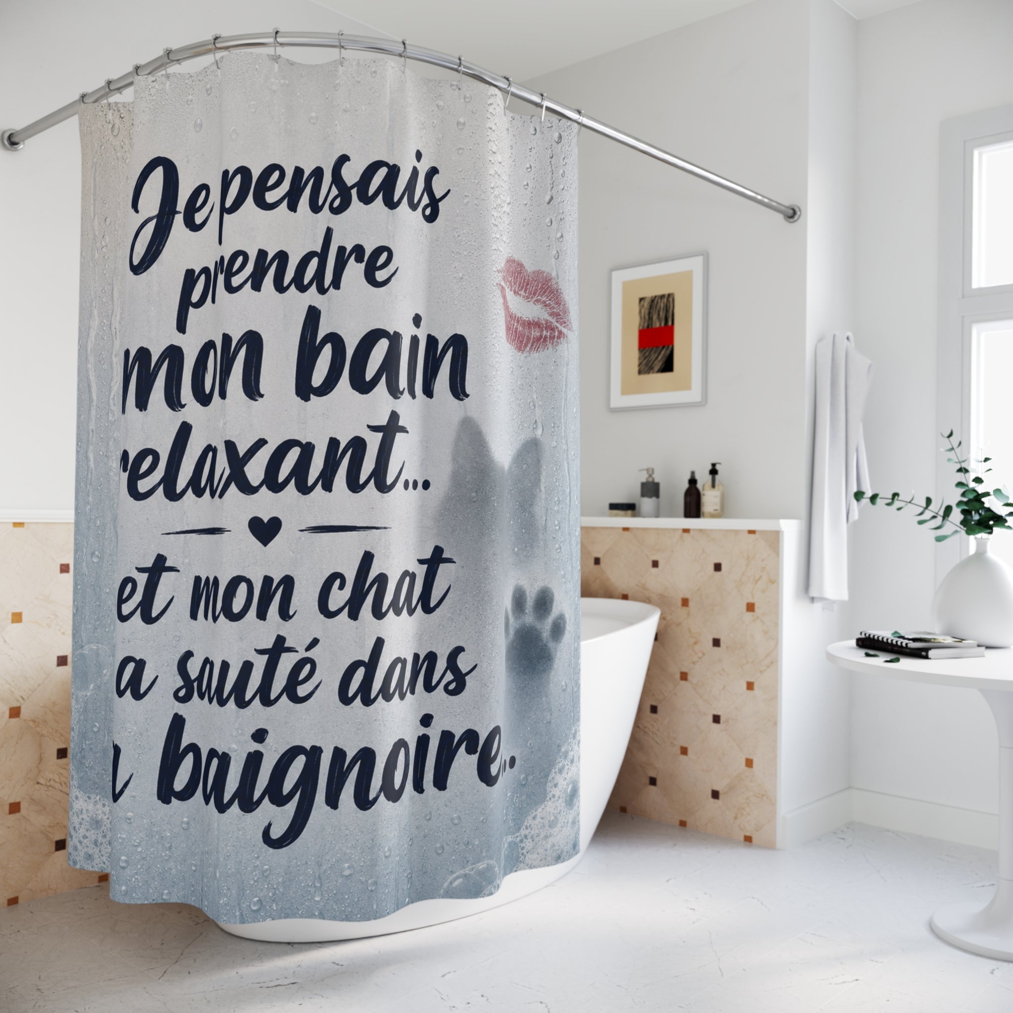 Rideau de Douche Humour Chat — Cadeau Original Cat Lover