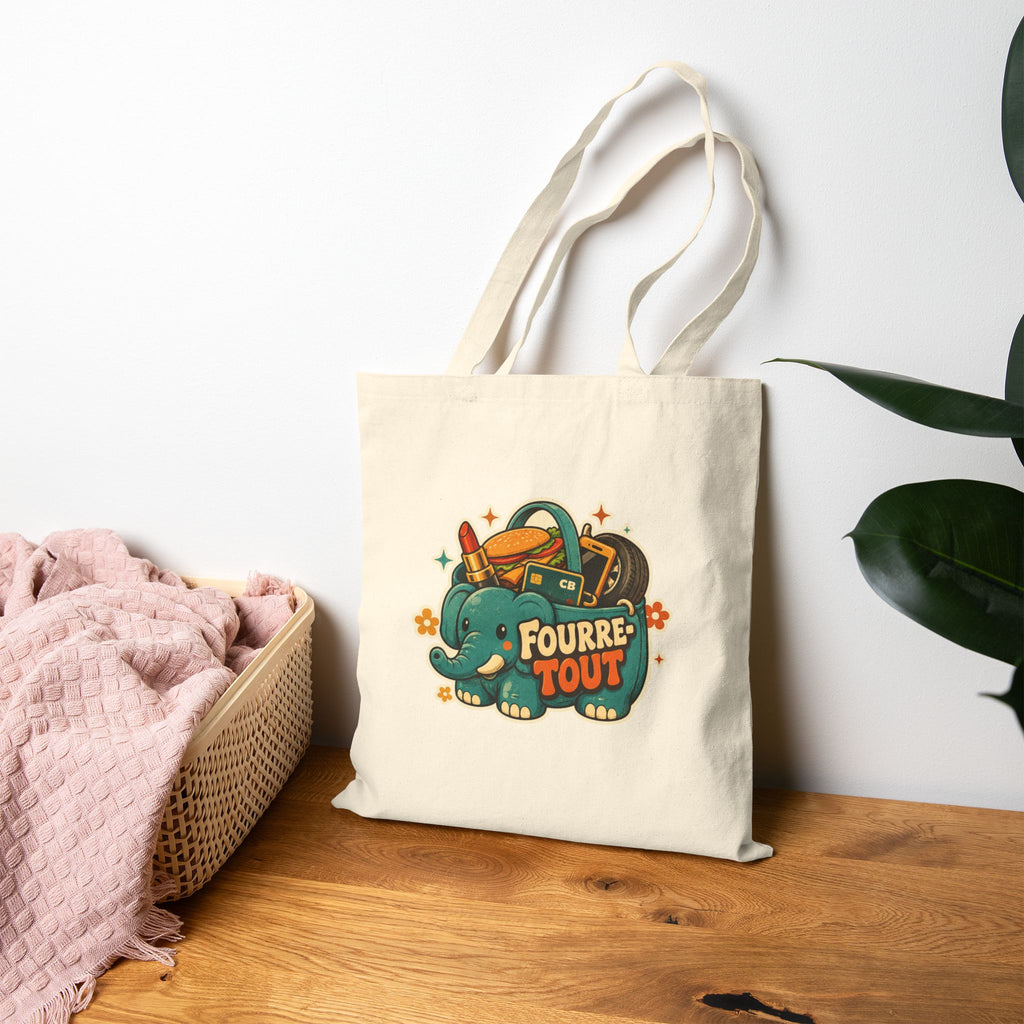 Tote bag en toile naturelle avec motif éléphant Fourre TOUT