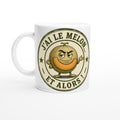 Mug blanc avec grand logo « J'ai le melon et alors ! » et personnage melon souriant