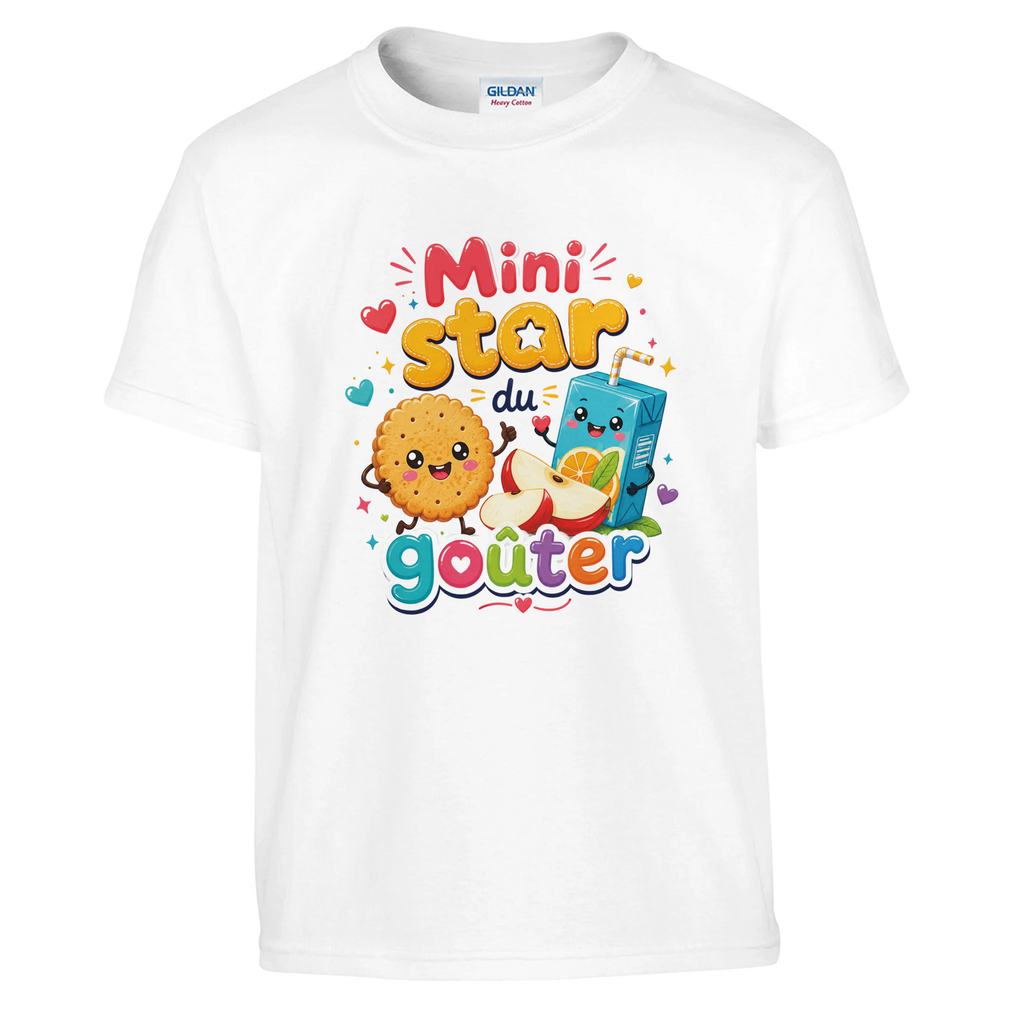 T-shirt enfant blanc à manches courtes avec imprimé « Mini Star du goûter »