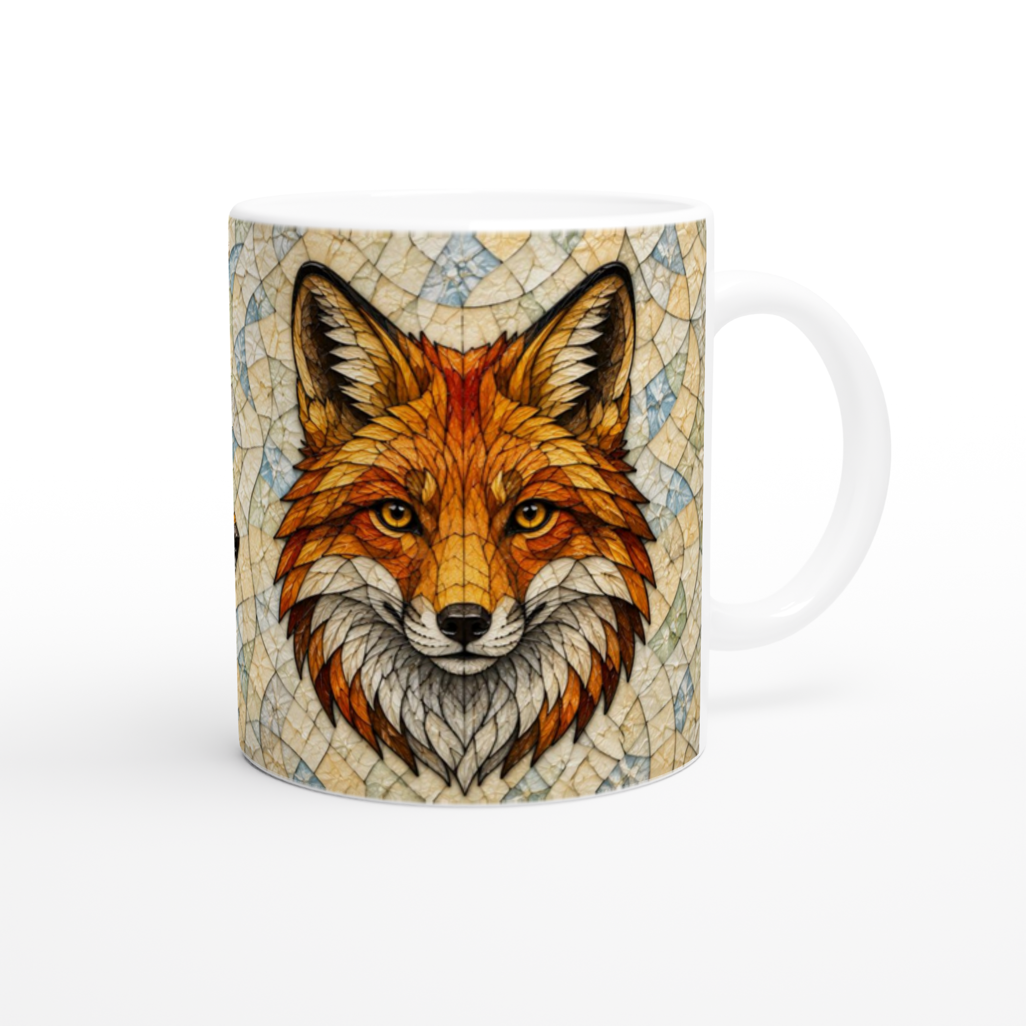 Mug en céramique blanche avec illustration de tête de renard roux à l’orange