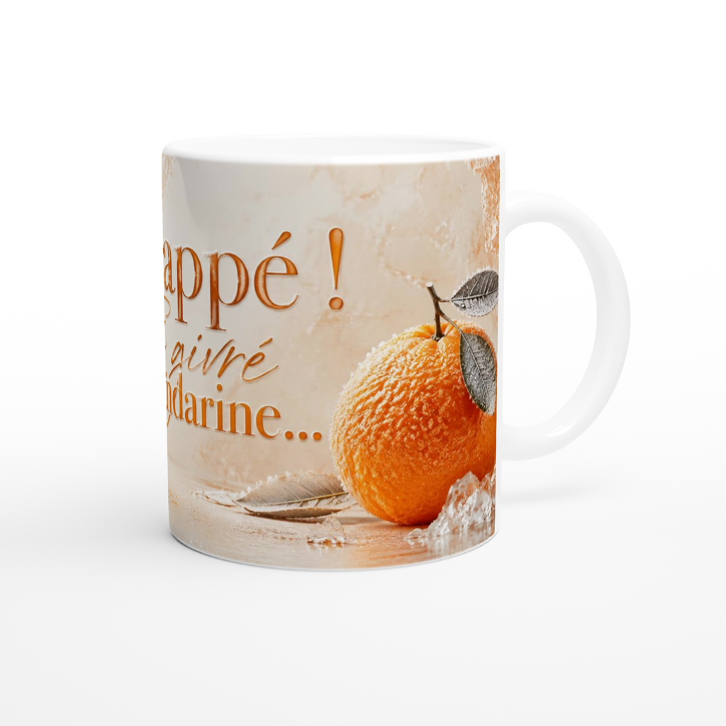 Mug en céramique blanche, impression mandarine orange et texte « café frappé »