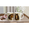 Mug en céramique blanche 11 oz avec motif tête de cheval et anses blanches.