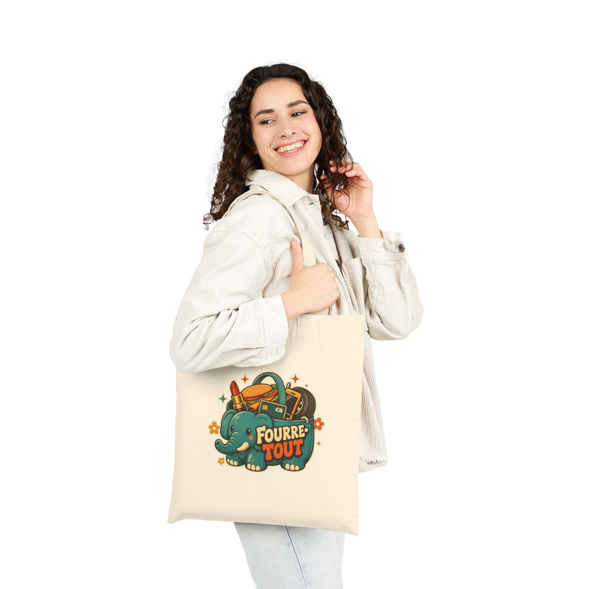 Tote bag en toile naturel avec motif éléphant Fourre TOUT