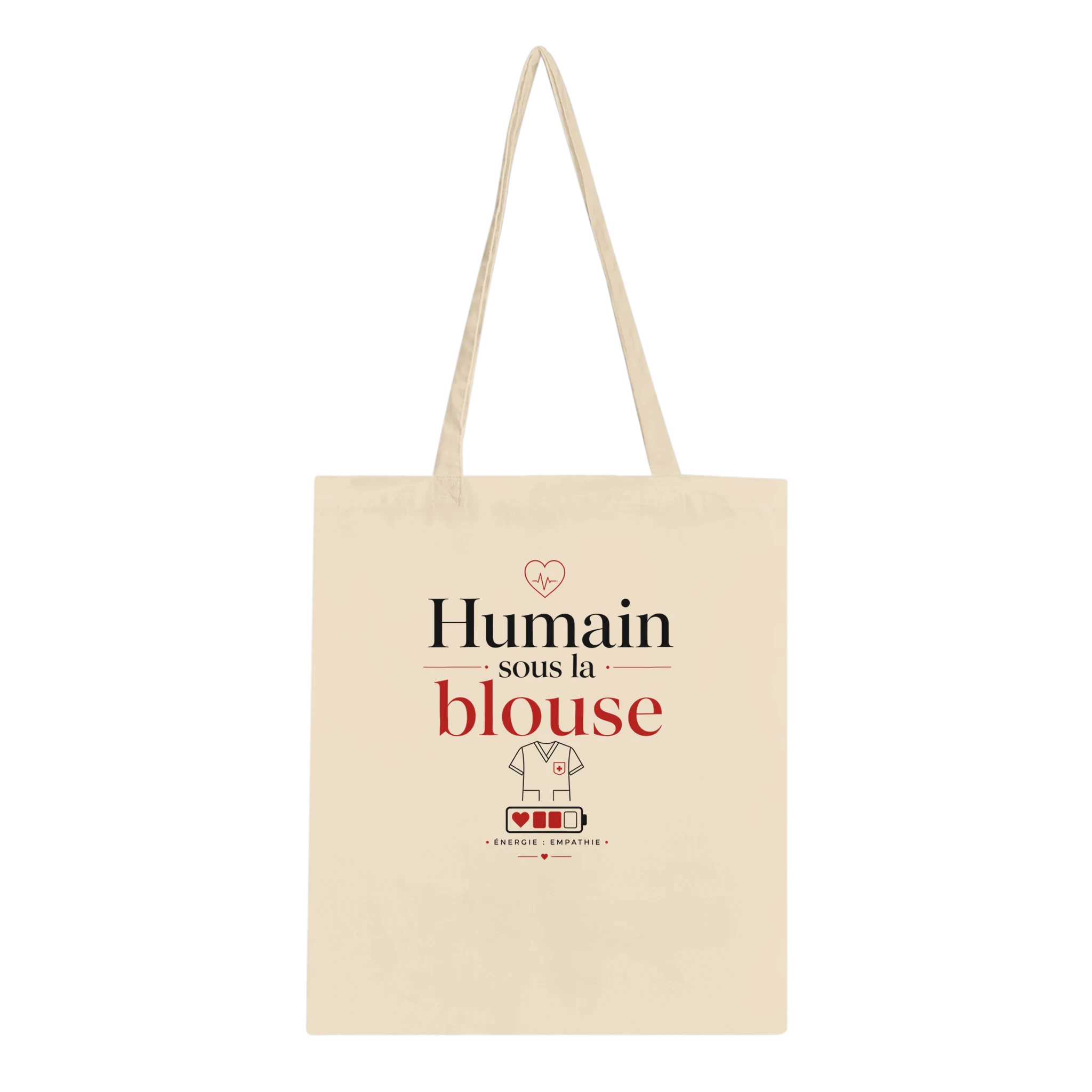 Tote bag en toile écru avec logo « Humain sous la blouse »