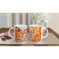 Tasses à café blanches décor mandarine, texte “Café frappé” et filets orange.