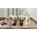 Mug en céramique blanc avec illustration de cerf et cornes sur les deux faces