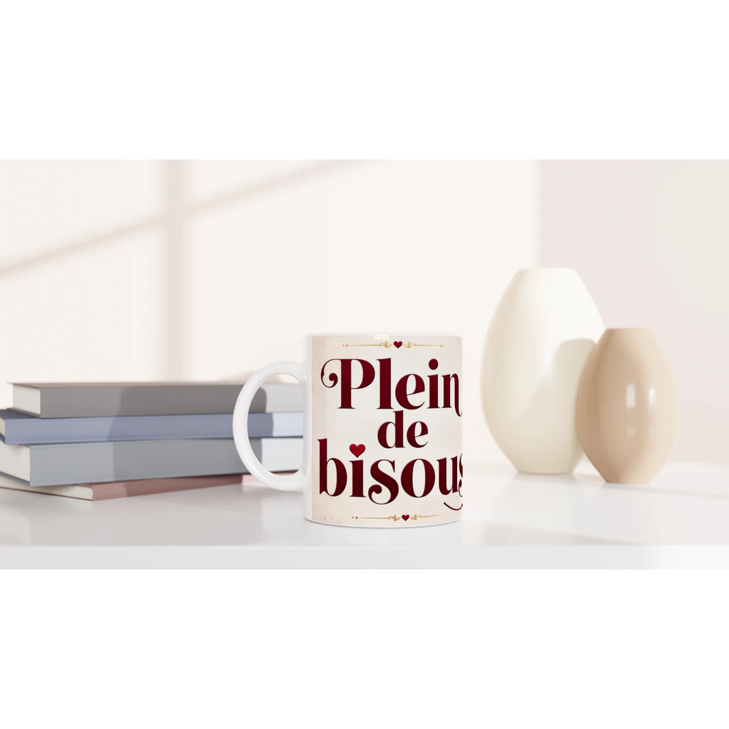 Mug en céramique blanc « Plein de bisous » avec anse blanche