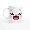 Mug en céramique blanche avec visage kawaii souriant et joues roses