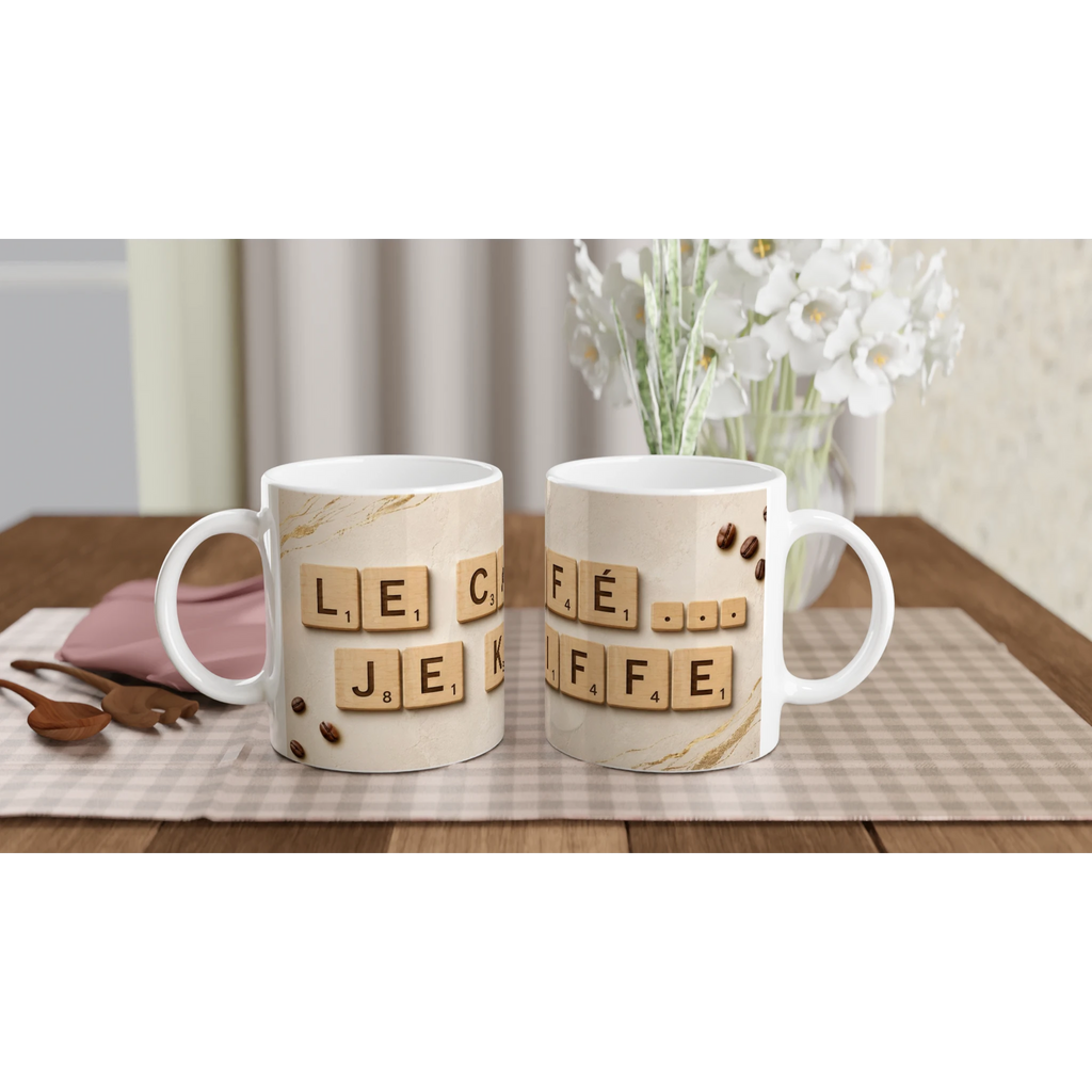 Mug en céramique blanc, lettres façon Scrabble et points café