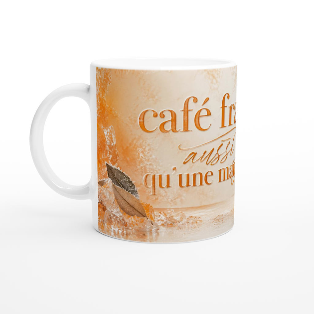 Mug en céramique blanche, motif « café frappé » et mandarine