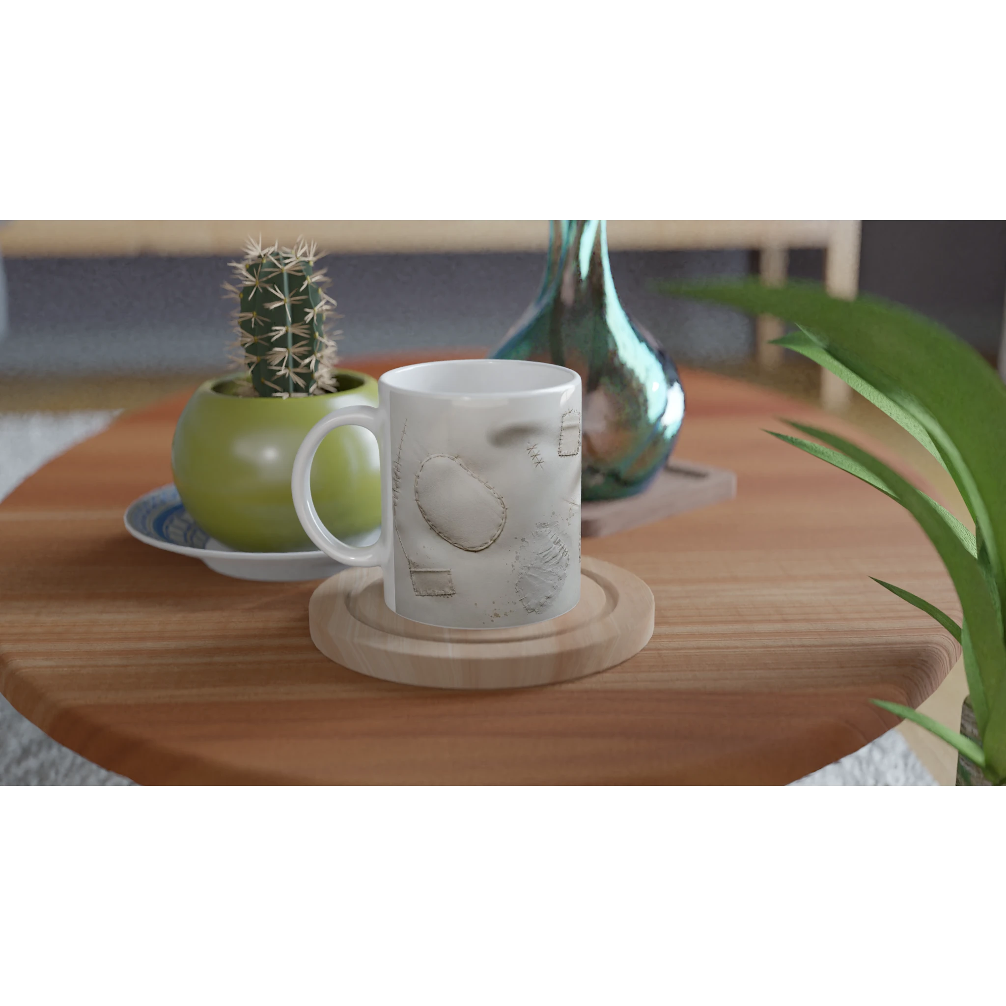 Mug en céramique blanche à motif en relief façon couture