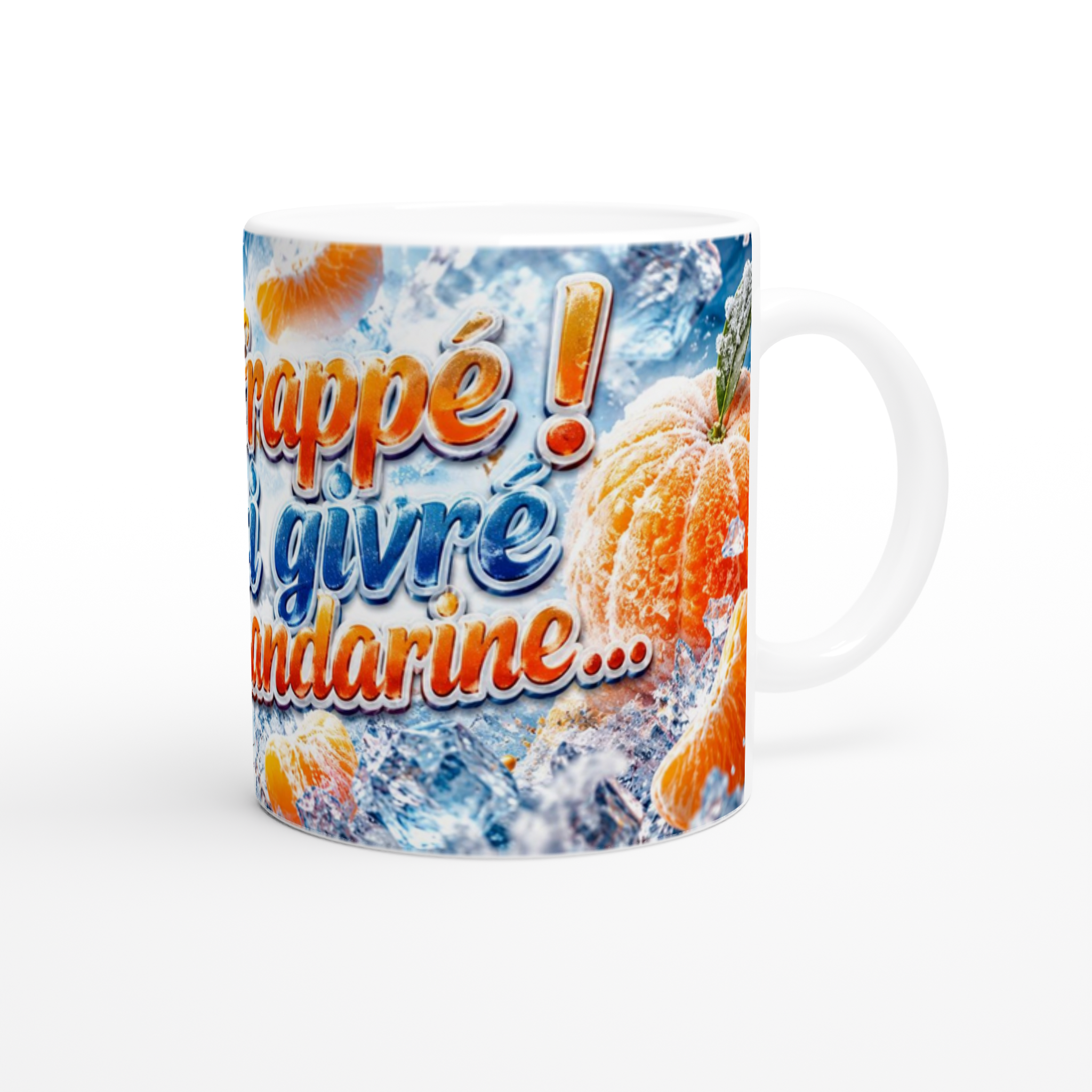 Mug en céramique blanche avec texte humoristique « frappe ! » et mandarine