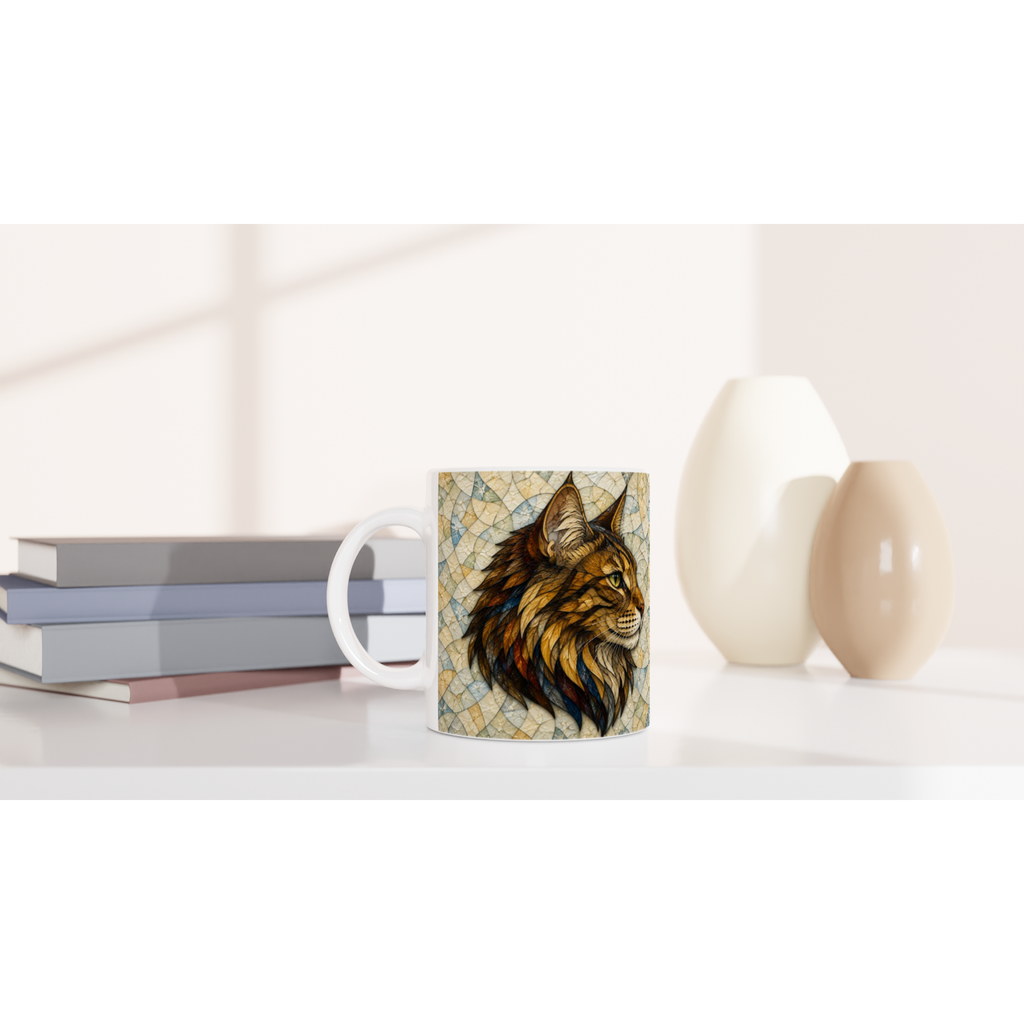 Tasse en céramique blanche 11 oz, lion illustré sur le devant, anse