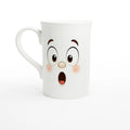 Mug blanc au visage kawaii, grands yeux bruns et bouche ouverte