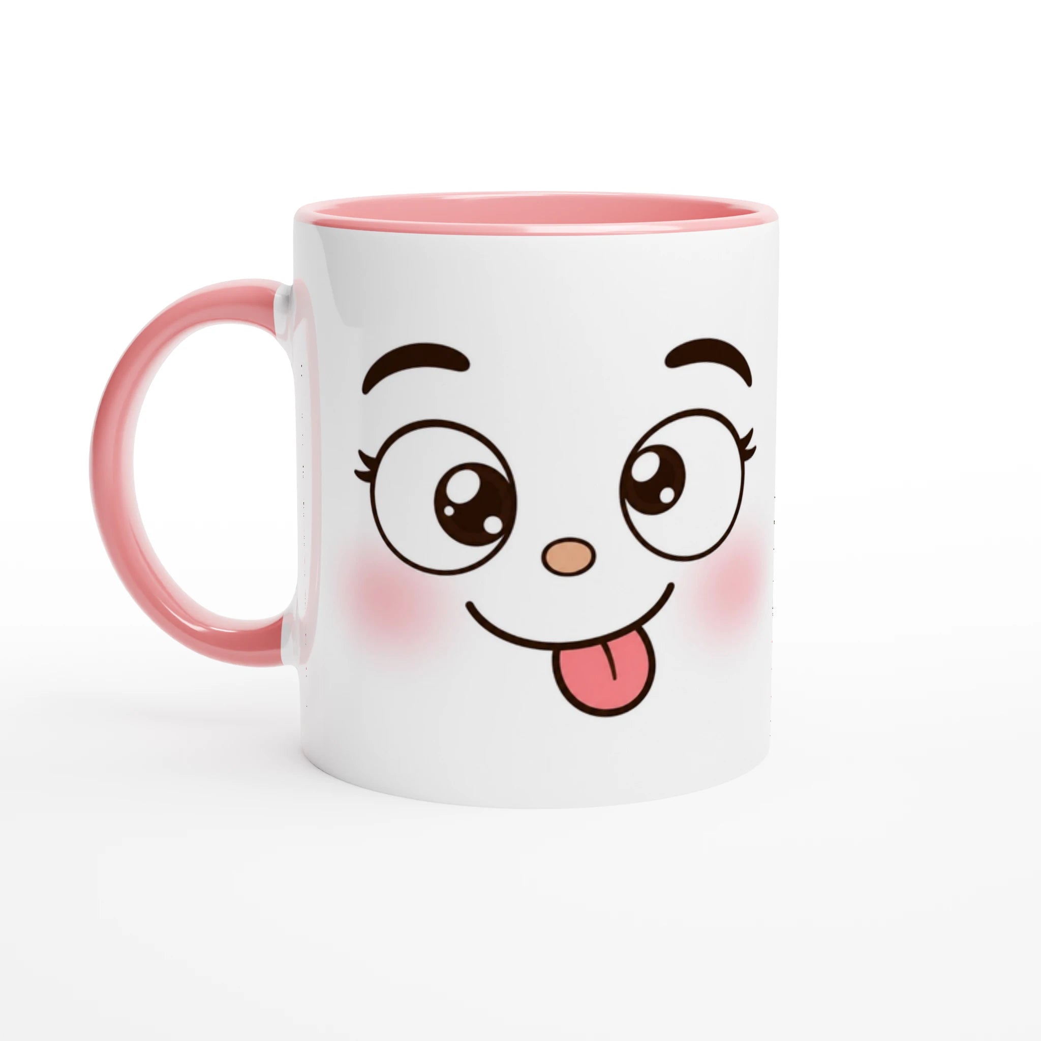 Mug en céramique bicolore à face de panda, anse rose et intérieur rose, corps blanc