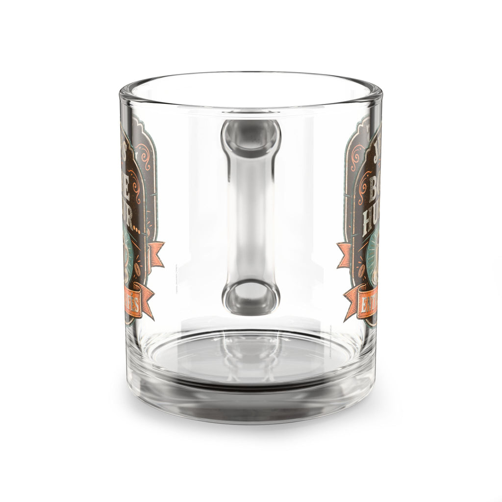 Mug en verre transparent, motif décoratif café sur les côtés, poignée non visible