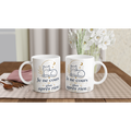 Tasse en céramique blanche, anses blanches et motif chat « Je ne cours plus après rien »