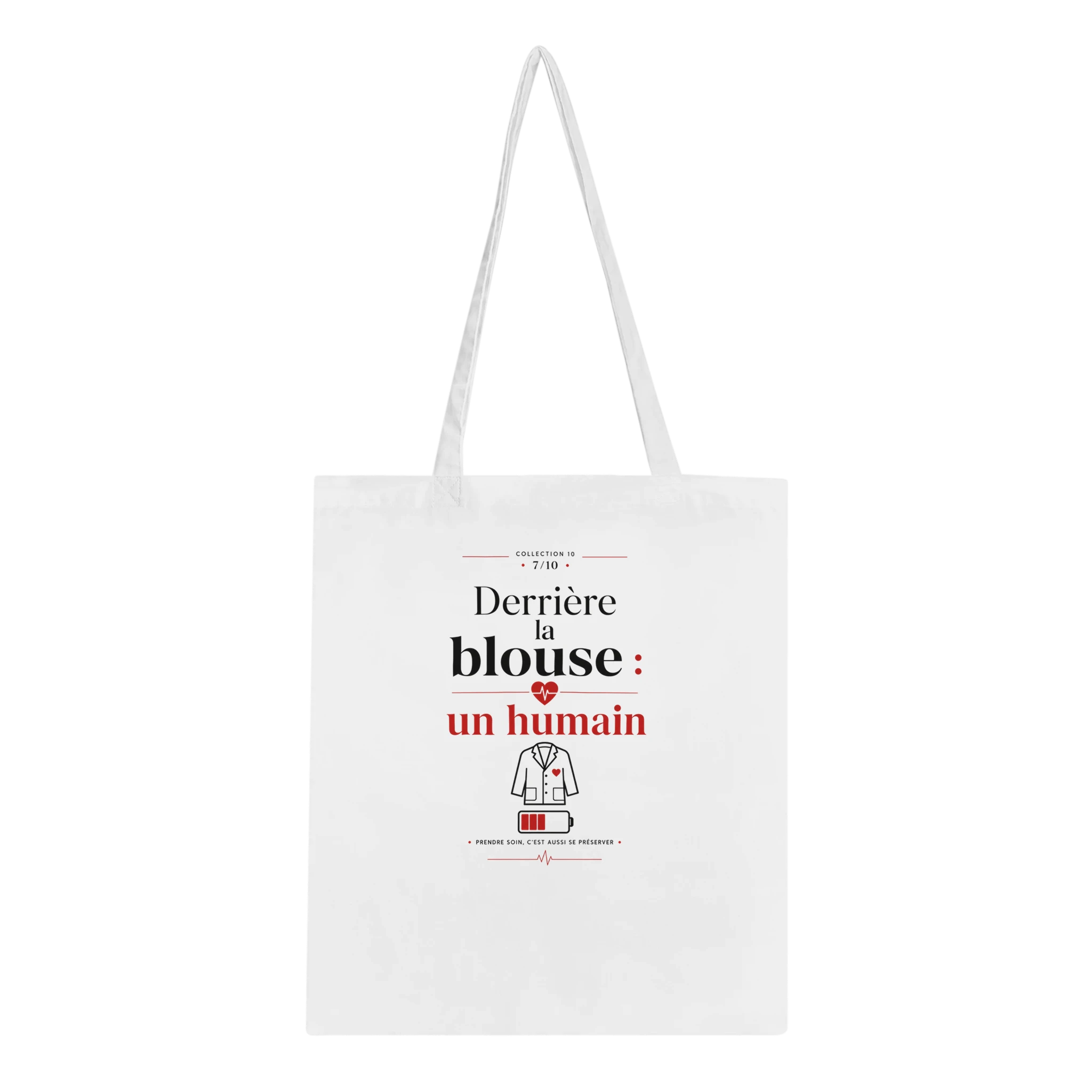 Tote bag en coton blanc avec anses et motif imprimé au centre