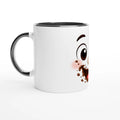 Mug blanc en céramique avec visage Kawaii au chocolat, bord et anse noire