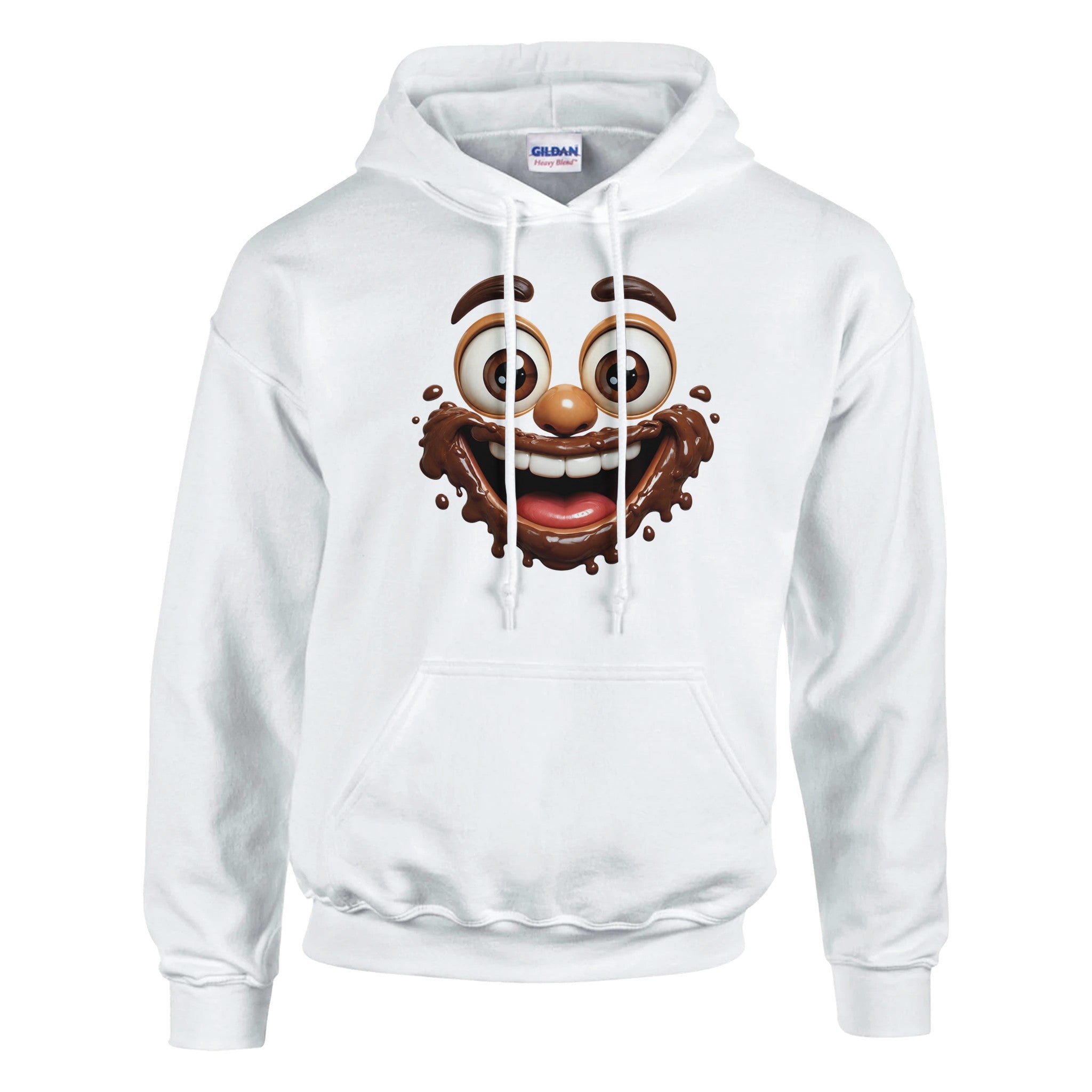 Sweat à capuche blanc avec visage chocolat rigolo au centre