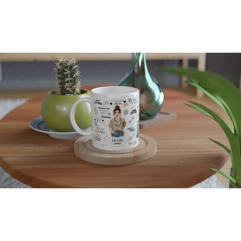 Mug blanc avec motif d’infirmière et « ÉDITION LIMITÉE » sur toute la face