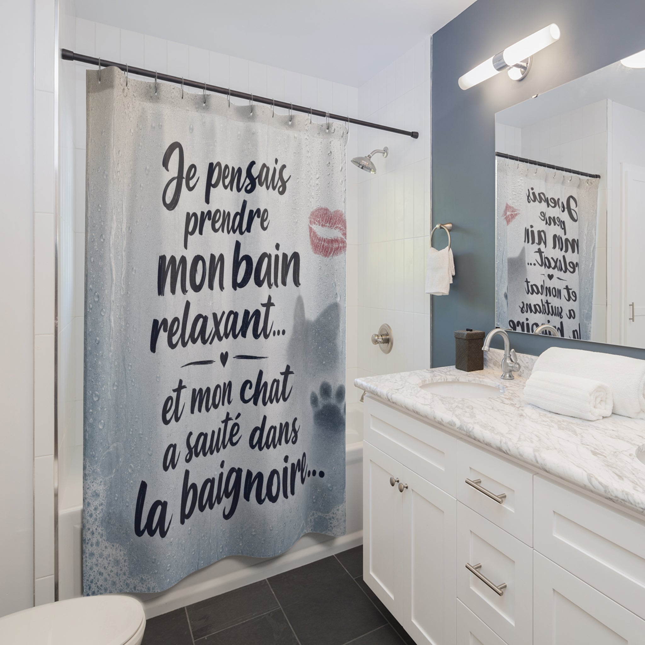 Rideau de Douche Humour Chat — Cadeau Original Cat Lover