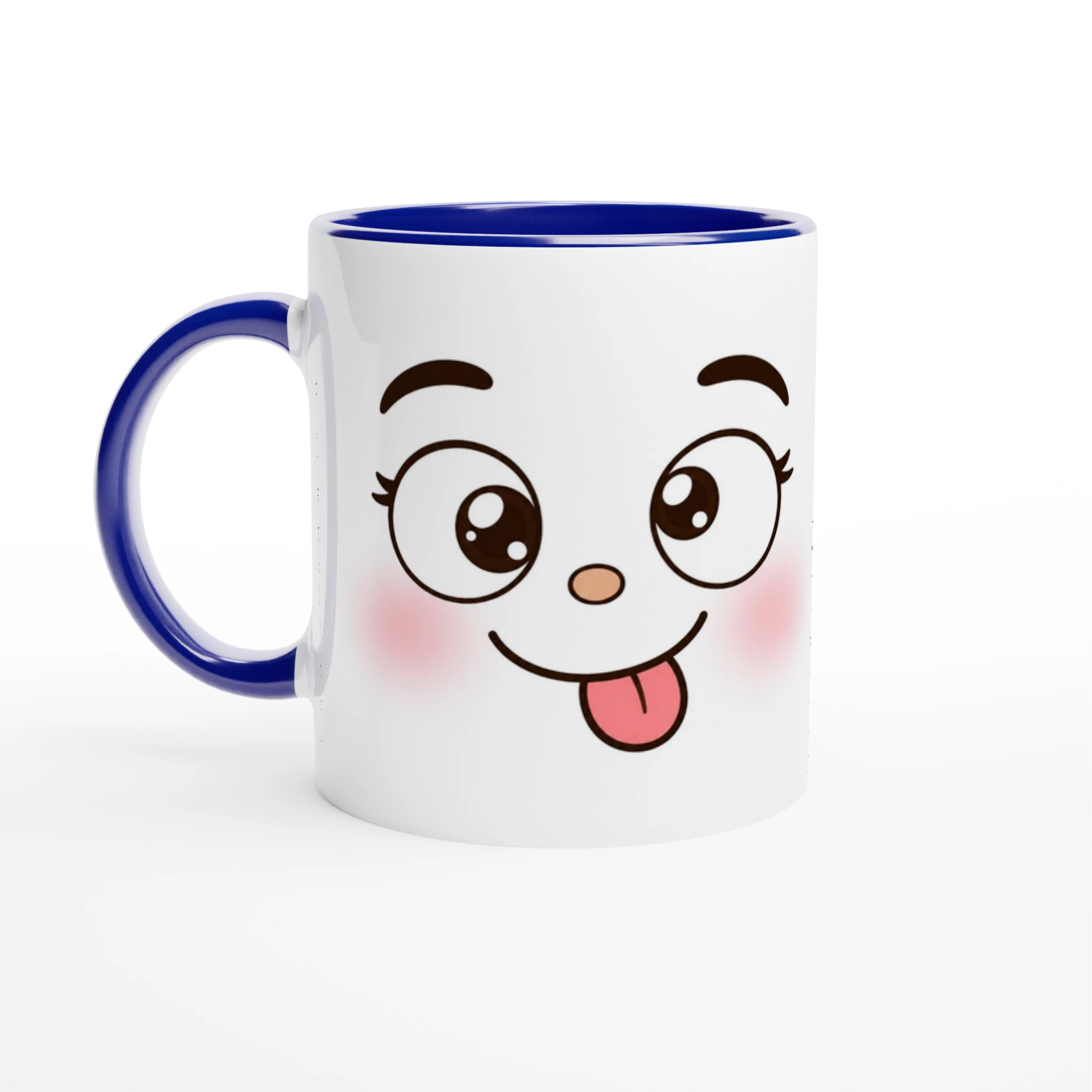 Mug en céramique bicolore à face de panda, anse bleue et intérieur bleu, corps blanc