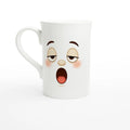 Mug en céramique blanche avec grand visage kawaii, vue de face.