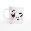 Mug en céramique blanche à visage kawaii boudeur, anses blanche