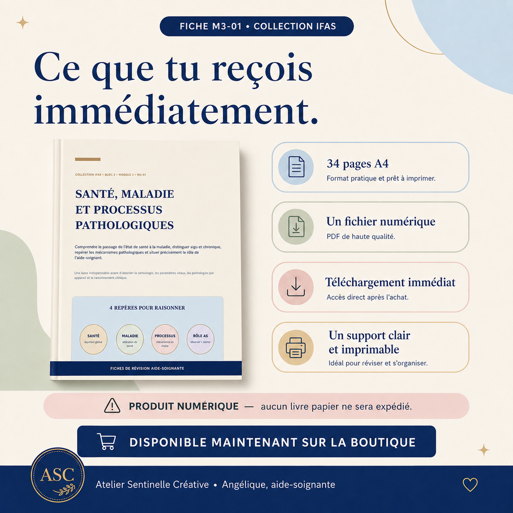 Fiche « Santé, maladie et processus pathologiques » : options 34 pages A4, PDF et impression.