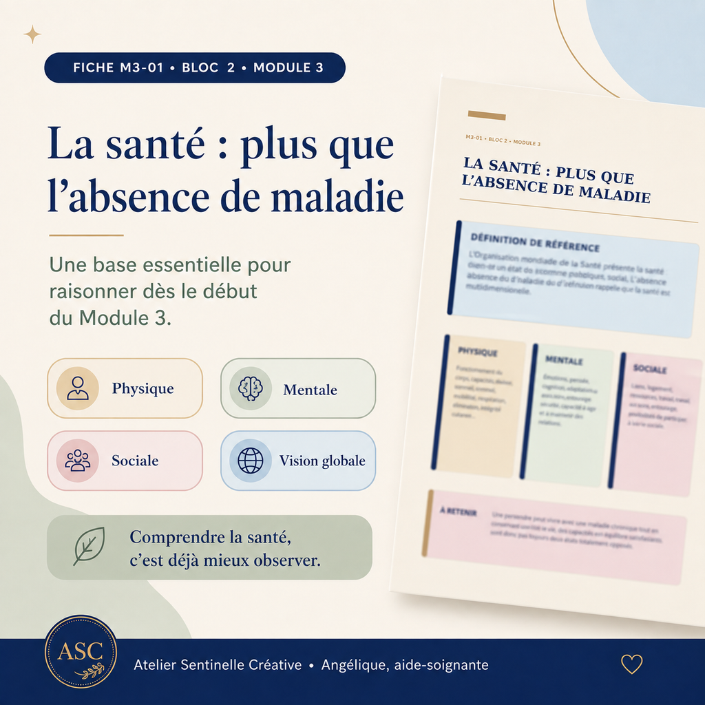 Fiche de révision « La santé : plus que l’absence de maladie » : blocs Physique, Mentale, Sociale.