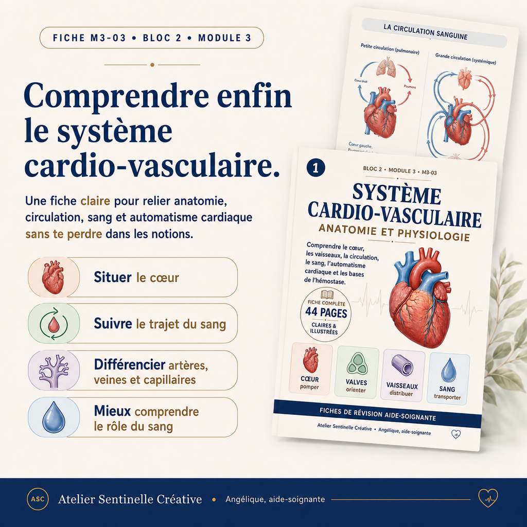 Fiche « Comprendre enfin le système cardio-vasculaire » avec illustration du cœur