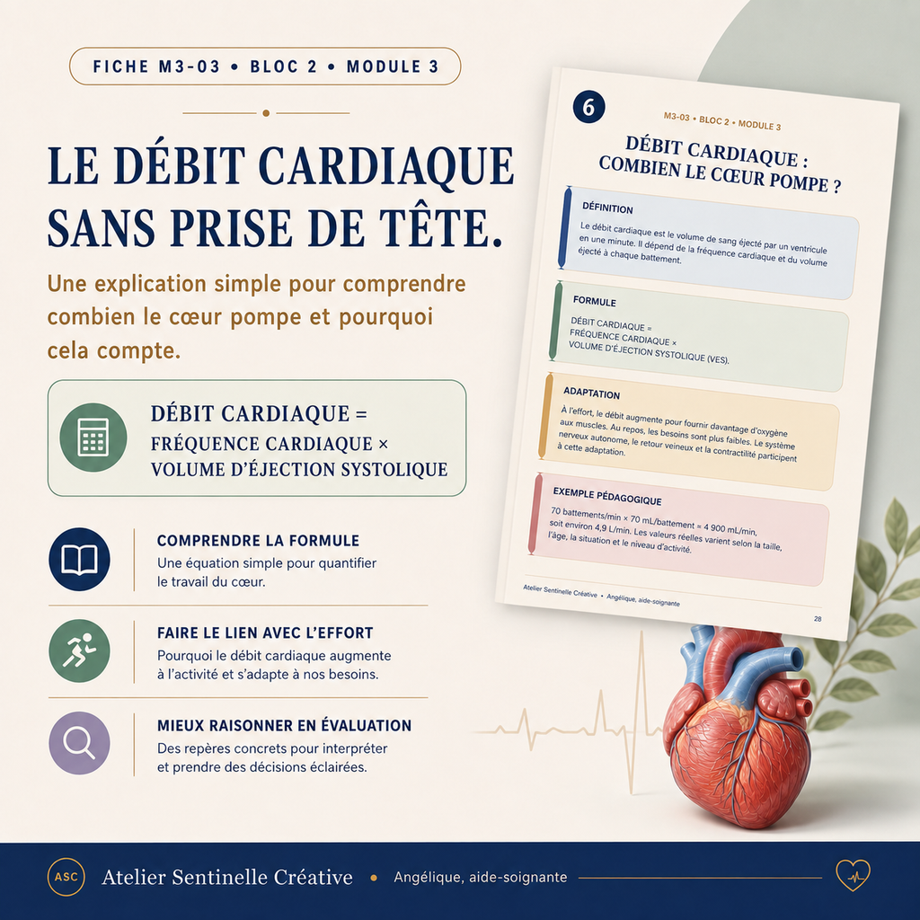 Fiche « Le débit cardiaque » avec schéma du cœur et encadrés explicatifs