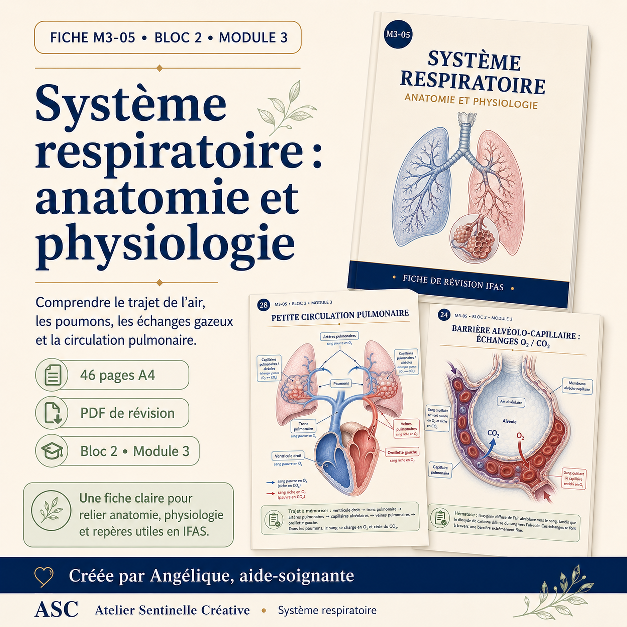 Fiche de révision sur le système respiratoire : anatomie et physiologie, 46 pages A4