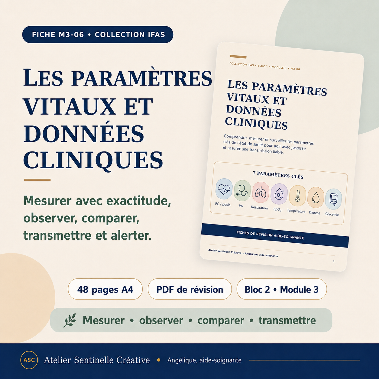 Couverture de fiche de révision IFAS: paramètres vitaux et données cliniques, 48 pages A4