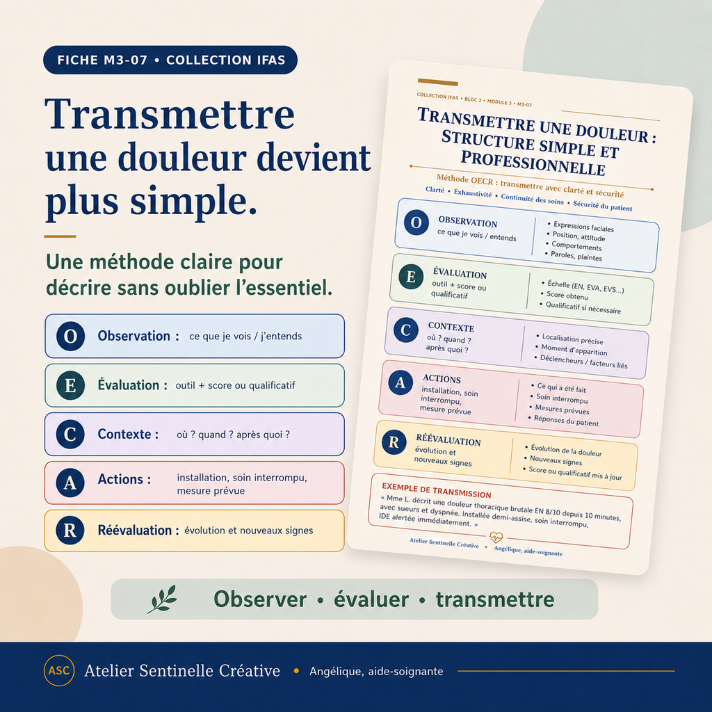 Fiche IFAS «Transmettre une douleur…», couverture beige avec méthode en encadrés.
