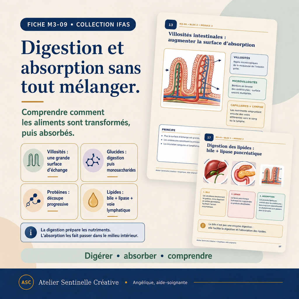 Fiche « Digestion et absorption sans tout mélanger » : mécanismes et schémas